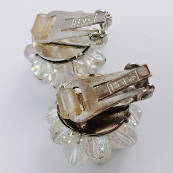 VTG MCM Signed Hobé Clip-On Earrings Aurora Borealis Crystal Cluster 1950s 1960s - Picture 7 of 10